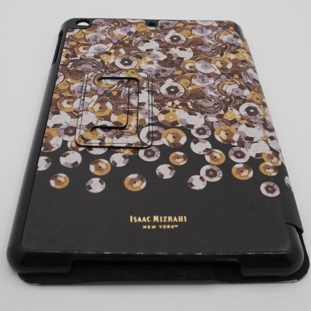 Isaac Mizrahi New York iPad Mini Folio Case Gold Silver Sequin Print Stand 34-14